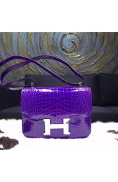 Best Hermes Constance 23cm Matte Alligator Crocodile Original Leather Handstitched Palladium Hardware, Ultraviolet 5L RS18587