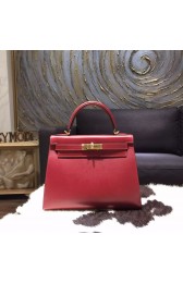 Best Hermes Kelly 28cm Box Calfskin Original Leather Bag Handstitched Gold Hardware, Rouge H CK55 RS08609