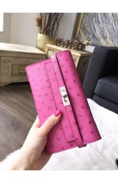 Best Hermes Kelly 31cm Wallet Autruche Ostrich Skin Handstitched, Fuschia Pink 5J RS07572
