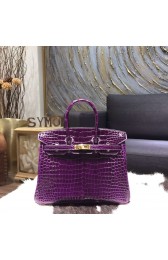 Cheap Hermes Birkin 25cm Shiny Alligator Crocodile Gold Hardware Handstitched, Amethyst 9G RS02080