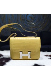 Cheap Hermes Constance 23cm Matte Alligator Crocodile Original Leather Handstitched Palladium Hardware, Mimosa M9 RS20792