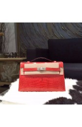 Cheap Hermes Mini Kelly KP Pochette 22cm Shiny Alligator Palladium Hardware Handstitched, Bougainvillier A5 RS15554