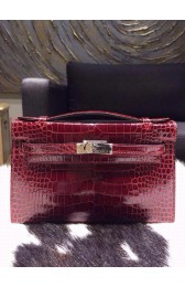 Cheap Hermes Mini Kelly Pochette 22cm CK57 Bordeaux Shiny Alligator Palladium RS09237