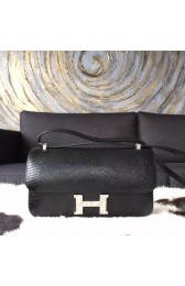 Copy AAAAA Hermes Constance Elan 26cm Lizard Skin Original Leather Handstitched Palladium Hardware, Noir Black RS17112