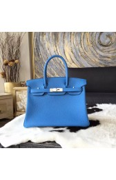 Copy Fashion Hermes Birkin 30cm Taurillon Clemence Bag Handstitched Palladium Hardware, Blue Paradise 2T RS16224