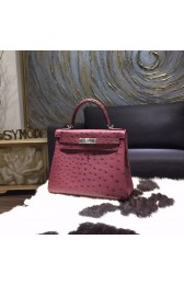 Copy Hermes Autruche Ostrich Kelly 28cm Souple Retourne Bag Handstitched Palladium Hardware , Bordeaux CK57 RS15641