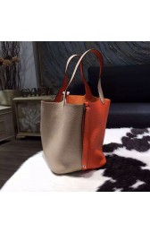 Copy Hermes Bi-Color Picotin Lock Bag 22cm Taurillon Clemence Palladium Hardware Hand Stitched, Orange CC93/Gris Tourterelle CK81 RS19960