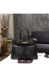 Copy Hermes Birkin 30cm Lizard Skin Original Leather Bag Handstitched Gold Hardware, Noir Black RS02780