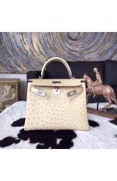 Fake Hermes Autruche Ostrich Kelly 28cm Bag Handstitched Palladium Hardware, Parchemin 3C RS11421