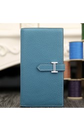 Fake Hermes Bearn Gusset Wallet In Jean Blue Leather RS05724