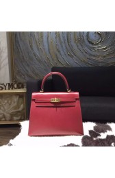 Fake Hermes Kelly 25cm Box Calfskin Bag Handstitched Gold Hardware, Rouge H CK55 RS00433