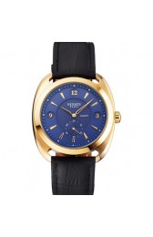 HERMES DRESSAGE BLUE DIAL GOLD CASE BLACK LEATHER STRAP RS23228