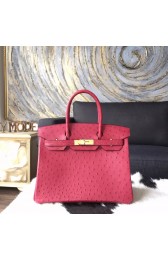Hermes Autruche Ostrich Birkin 30cm Bag Handstitched Gold Hardware, Rouge H CK55 RS06687