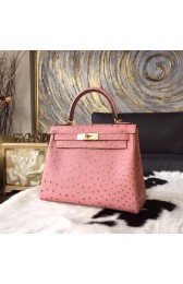 Hermes Autruche Ostrich Kelly 28cm Souple Retourne Bag Handstitched Gold Hardware, Terre Cuite CC94 RS13333