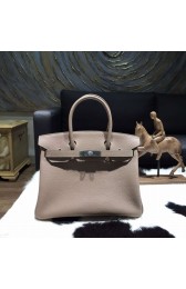 Hermes Birkin 25cm Taurillon Clemence Calfskin Bag Hand Stitched Palladium Hardware, Gris Tourterelle CK81 RS12519