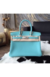 Hermes Birkin 30cm/35cm Togo Calfskin Bag Handstitched Palladium Hardware Q Stamp, Blue Atoll 3P RS00355