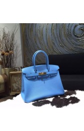 Hermes Birkin 30cm Epsom Calfskin Original Leather Bag Handstitched Gold Hardware, Blue Paradise 2T RS09826