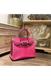Hermes Birkin 30cm Shiny Alligator Crocodile Palladium Hardware Handstitched, Fuschia Pink 5J RS10604