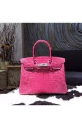Hermes Birkin 30cm Shiny Alligator Crocodile Palladium Hardware Handstitched, Fuschia Pink 5J RS11446