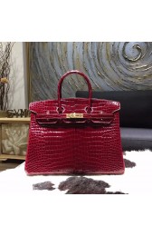 Hermes Birkin 35cm Shiny Alligator Crocodile Gold Hardware Handstitched, Bordeaux CK57 RS18710