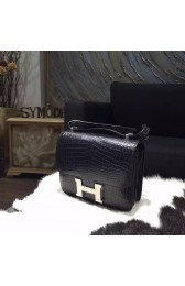 Hermes Constance 18cm Matte Alligator Crocodile Original Leather Fully Handstiched Palladium Hardware, Noir RS11198