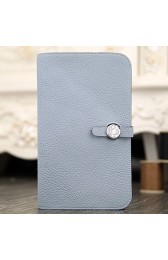 Hermes Dogon Combine Wallet In Blue Lin Leather RS15305
