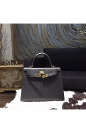 Hermes Kelly 25cm Epsom Calfskin Bag Handstitched Gold Hardware, Noir Black RS16517