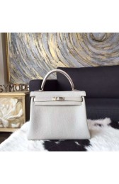 Hermes Kelly 25cm Togo Calfskin Original Leather Bag Handstitched Palladium Hardware, Pearl Grey CK80 RS15457