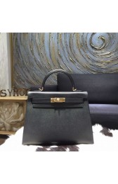 Hermes Kelly 28/32cm Epsom Calfskin Original Leather Bag Hand Stitched, Noir Black RS09638