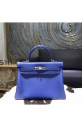 Hermes Kelly 28/32cm Togo Calfskin Original Leather Bag Hand Stitched , Blue Electric 7T RS03633
