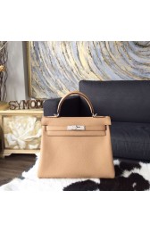 Hermes Kelly 28cm/32cm Togo Calfskin Bag Handstitched Palladium/Gold Hardware, Tabac Camel CK24 RS12569