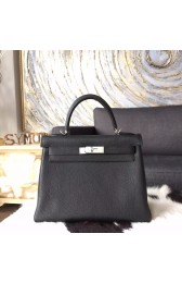 Hermes Kelly 28cm/32cm Togo Calfskin Original Leather Bag Handstitched Palladium Hardware, Noir RS05157