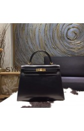 Hermes Kelly 28cm Box Calfskin Sellier Rigide Bag Handstitched Gold Hardware, Noir Black RS13653