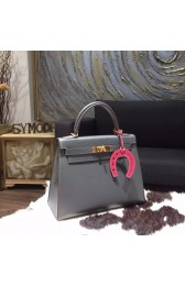Hermes Kelly 28cm Chevre Myzore Calfskin Bag Handstitched Gold Hardware, Etain 8F RS17370