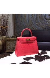 Hermes Kelly 28cm Shiny Alligator Crocodile Gold Hardware Handstitched, Bougainvillier A5 RS20239