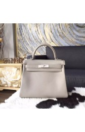 Hermes Kelly 28cm Swift Calfskin Bag Palladium Hardware Handstitched, Pearl Grey CK80 RS21335