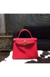 Hermes Kelly 28cm Taurillon Clemence Bag Handstitched Gold Hardware, Rouge Casaque Q5 RS12418