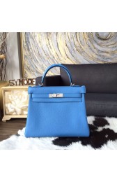 Hermes Kelly 28cm Taurillon Clemence Calfskin Bag Handstitched Palladium Hardware, Blue Paradise 2T RS06618