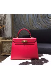 Hermes Kelly 28cm Tedelakt Calfskin Leather Bag Handstitched Gold Hardware, Ruby B5 RS16095