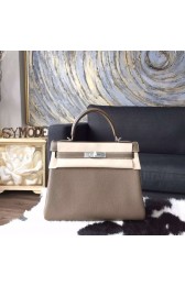 Hermes Kelly 28cm Togo Calfskin Bag Hand Stitched Palladium Hardware, Etoupe CK18 RS05496