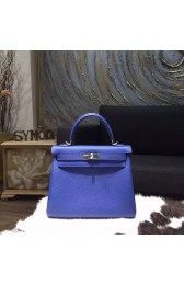 Hermes Kelly 28cm Togo Calfskin Bag Handstitched Palladium Hardware, Blue Electric 7T RS01538