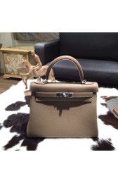 Hermes Kelly 28cm Togo Calfskin Bag Handstitched Palladium Hardware, Etoupe CK18 RS09641