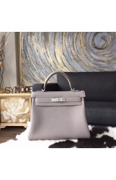 Hermes Kelly 28cm Togo Calfskin Bag Handstitched Palladium Hardware, Gris Tourterelle CK81 RS06155