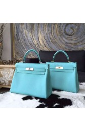 Hermes Kelly 28cm Togo Calfskin Bag Palladium Hardware Handstitched, Blue Atoll 3P RS04639