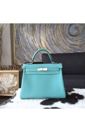 Hermes Kelly 28cm Togo Calfskin Leather Bag Handstitched, Blue Atoll 3P RS10405