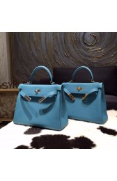 Hermes Kelly 28cm Togo Calfskin Original Leather Bag Handstitched, Blue Turquoise 7B RS03708