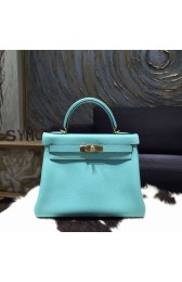 Hermes Kelly 28cm Togo Calfskin Original Leather Bag Handstitched Gold Hardware, Blue Atoll 3P RS11364