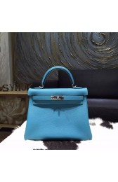 Hermes Kelly 28cm Togo Calfskin Original Leather Bag Handstitched Palladium Hardware, Blue Paradise 7B RS08605