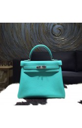 Hermes Kelly 28cm Togo Calfskin Original Leather Bag Handstitched Palladium Hardware, Lagon 7V RS09165
