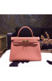 Hermes Kelly 32cm Taurillon Clemence Calfskin Bag Handstitched Gold Hardware, Rose The Laiton/Rose Tea 3L RS02064